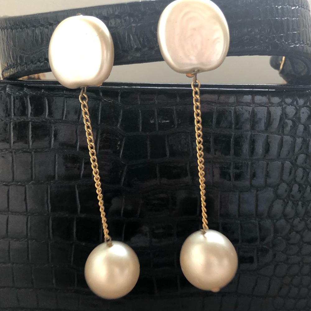 Authentic vintage Chanel faux pearl drop earrings